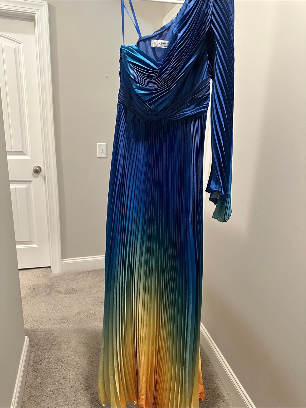 Mac Duggal by Ieena Blue Pleated Charmeuse One Shoulder Ombre Gown 49903 - Picture 3 of 16